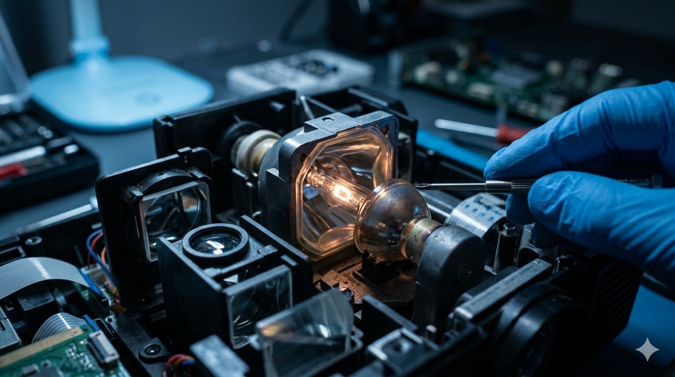 Ciemny i wyblakły obraz? Czas na wymianę lampy w projektorze.